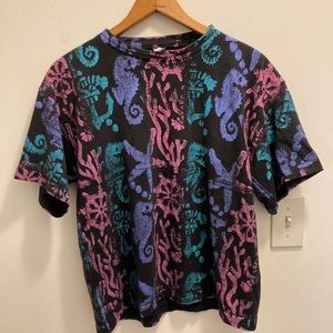 Hand stamped painted t shirt ocean theme